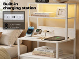 Artiss Bedside Table Tall Nightstand with Charging Station Drawers LED White FUR-V-BS01-LED-WH