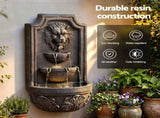 Gardeon Solar Fountain Water Feature Lion Head Wall Fountain 67cm Brown FOUNT-WALL-LION-BR