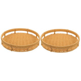 Light Brown PP Small Woven Tray for Home Use with Handle 2Pcs V1369-AZ3-W-20842