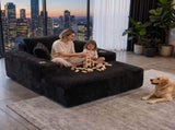 Artiss Sofa Bed Lounge Chair Sleeper Couch Chaise Single Seater Faux Fur Black SB-COMP-CHA-CH-BK
