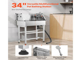 86.4 cm Stainless Steel Dog Washing Station, Pet Grooming Tub with Hot & Cold Faucet, Showerhead, V952-BXGCWYG34CJY8SX20V0