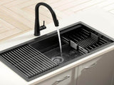 Cefito Stainless Steel Sink 81x45CM With Pull Out Mixer Tap Kitchen Basin Single Bowl Black SINK-BLACK-8145T-52