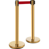 Stanchion Post Barriers 6-Set Line Dividers, Stainless Steel Stanchions with 6.6 Red Retractable V952-GLZ-CBTZ-JS-6JT01V0