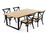 Artiss Dining Table and Chairs Set 5PCS Industrial 4 Black Rattan Chairs for Kitchen, Dining Room, DSET-TAB01-RA-BKX4