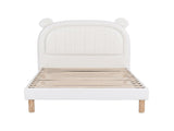 Artiss Kids King Single Bed Frame Bear Ears Headboard Upholstered Leather Platform Bed for Child BFRAME-G-BEAR-KS-WH-AB