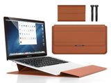 Brown 3-in-1 Laptop Sleeve with Built-In Stand & Wrist Rest Waterproof PU Protective Case for V888-ELOSUNG43916