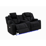 Electric Recliner Stylish Rhino Fabric Black Couch 2 Seater Lounge with LED Features V43-REC-ARN2RBL