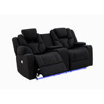 3+2 Seater Electric Recliner Stylish Rhino Fabric Black Lounge Armchair with LED Features V43-SET-ARN-3R+2RBL