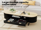 Artiss Coffee Table Drawer Shelf Wood&Black FUR-Z-COF-04-BKWD