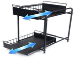 2 Tier Under Sink Storage Rack Kitchen Organizer Steel Frame with Removable Baskets & Suction Feet V324-HO-UNDSINKRACK-BK