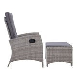 Gardeon Recliner Chair Sun lounge Wicker Lounger Outdoor Patio Furniture Adjustable Grey ODF-RECLINER-CHOTM-GE