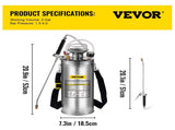 2Gal Stainless Steel Sprayer, Set 20" Wand& Handle& 3FT Reinforced Hose, Hand Pump Sprayer V952-PWQBXG8L000000001V0