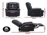 Artiss Manual Recliner Chair Leather Reclining Sofa with 16color Led Black RECLINER-A8-LED-BK-AB