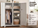 Artiss 2-Door Wardrobe Lockable Cabinet Storage Closet Hanging Rail Adjustable Shelves Cream White WR-MET01-WH