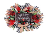 Xmas Wreath Decoration With Sign 18in Plaid Burlap Wreath for Front Door Home Indoor Outdoor Porch V1294-YM0901-240918HL03-1
