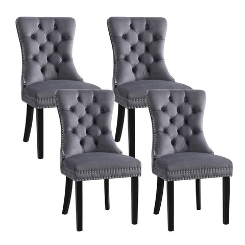 1 Set of 4 Artiss Dining Chairs Grey Velvet UPHO-C-DIN-1061-GYX4