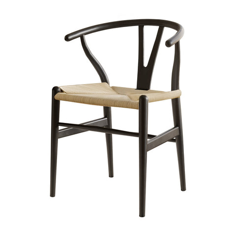 1x Artiss Dining Chair Wooden Rattan Wishbone Black MO-DIN-B-01-RAT-BK