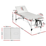 Zenses Massage Table 65cm Portable 3 Fold Aluminium Beauty Bed White MT-ALUM-GA301-WH-65