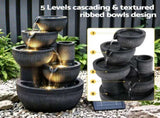 Gardeon Solar Fountain Water Feature 5-Tier Cascading Bowl Grey 51cm FOUNT-A-BOWL-5LVL-GY