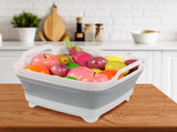 9 L Collapsible Dishpan with Drain Plug and Carry Handles, Foldable Wash Basin for Dishes, Cleaning, V1189-LC-AMZ-00075