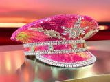 Sparkling Rhinestone Captain's Hat, Covered in Sequins, Adorned with Rhinestone Trim, Unisex and V1232-FSCZM-001