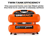 UNIMAC 20L Twin Tank Air Compressor, 116PSI Portable Silent Oil-Free Electric, for Airtools Tyre V219-TOLACMUM2C0FA
