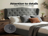 Artiss Double Bed Frame with Wingback Headboard Grey Linen Upholstered Platform Bed Base BFRAME-G-PIER-D-GY-ABC