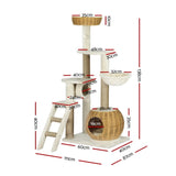 i.Pet Cat Tree 138cm Tower Scratching Post Scratcher Wood Bed Condo House Rattan Ladder PET-CAT-RATTAN01-BE