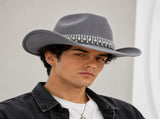 Rhinestone Cowboy Hat - Gray Western Hat with Iridescent Gemstone Fringe Band, Wide Curved Brim for V888-ELOSUNG57116-3