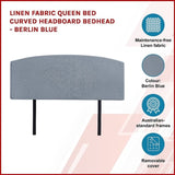 Linen Fabric Queen Bed Curved Headboard Bedhead - Berlin Blue V63-839831