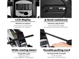 Everfit Rowing Machine Rower Elastic Rope Resistance Fitness Home Cardio Silver ROWING-ELA-4L-SI