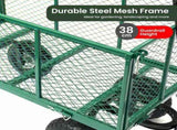 Wallaroo Steel Mesh Garden Trolley Cart 300kg Capacity Wheel - Green GMC-H38-GN