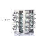 Modern stainless steel square spice revolving rack with 16 empty glass jars V888-ELOSUNG26117
