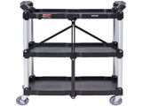 Foldable Utility Service Cart, 3 Shelf 165LBS Heavy Duty Plastic Rolling Cart with Lockable Wheels, V952-SXSYTCSXCDPM3XOD4V0
