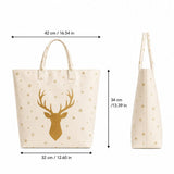 Elegant Gold Reindeer Snowflake Tote Bag, Holiday Large Everyday Carry Handbag, Spacious Structured V1192-AZ-W-24668