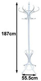 White Coat Rack with Stand Wooden Hat and 12 Hooks Hanger Walnut tree V178-13372