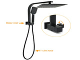 WELS Matt Black 10" Rain Shower Head 3 Mode Handheld Gooseneck Arm Diverter 2in1 Set V1233-HS002M4CBSS1001BA702B