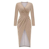 Long Sleeve Dress V-Neck Dress Wrap Maxi Dress Women'S Maxi Dress Evening Dress - Black - Size L V1403-944-76228-BLK-L