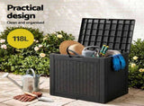 Gardeon Outdoor Storage Box 118L Container Lockable Garden Toy Tool Rattan-Texture Black OSB-RAT-118L-BK