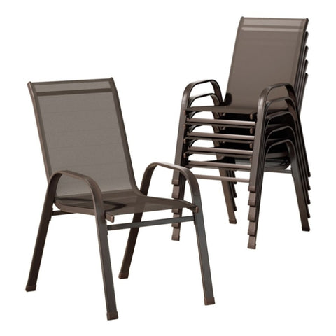 Gardeon 6PC Outdoor Dining Chairs Stackable Lounge Chair Patio Furniture Brown FF-STA-CHAIR-BR-X6