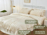 Textured Bohemian Ruffled Quilt Cover Set, Soft Crinkle Bedding Set with 1 Duvet Cover and 1 V888-ELOSUNG54958-9
