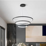 BAMDECOR 18801 Modern LED Chandelier, Dimmable Pendant Light with Remote Control Rings Round Ceiling V255-BAM-18801/3-BLACK