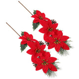 2Pcs Christmas Red Artificial Poinsettia Branches for Xmas Tree and Home Decorations V1366-AZ2-W-19235