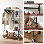 Clothing Garment Rack on Wheels with 5-Tier, Industrial Pipe Style, Rustic Brown V178-11284