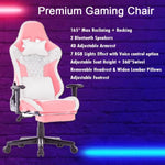 7 RGB Lights Bluetooth Speaker Gaming Chair Ergonomic Racing chair 165&deg; Reclining Gaming Seat 4D V255-GCHAIR-34-PWHITE