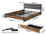 Levede Queen Bed Frame Soft Storage Drawers Headboard USB Charge BF105749