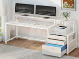 Artiss Computer Desk Home Office Study Table Desks w/Drawers Open Shelf White 160CM FUR-U-CD-MET160-WH-AB