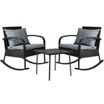 Gardeon 3PC Rocking Chair Table Wicker Outdoor Furniture Patio Bistro Set Black ODF-ROCK-E-SET-BK