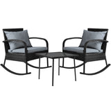 Gardeon 3PC Rocking Chair Table Wicker Outdoor Furniture Patio Bistro Set Black ODF-ROCK-E-SET-BK