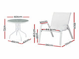 Gardeon 3PC Outdoor Bistro Set Table and Chairs Stackable Patio Furniture White FF-B-STA-AL80-WH